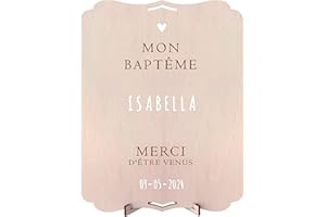 nagu® Baptême Décoration | Panneau Personnalisé en Bois 30x22 cm | Poster Baptême Fille ou Garçon avec Lettres Autocollantes | Pancarte avec Support & Trou pour Accrocher