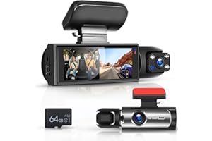 Dash Cam Anteriore Auto, Hodozzy Doppia Fronte e Interno Telecamera Auto Scheda 64G, FHD 1080P 3,16”IPS Schermo Dashcam G-Sensor, Monitor di Parcheggio Registrazione Loop, Visione Notturna