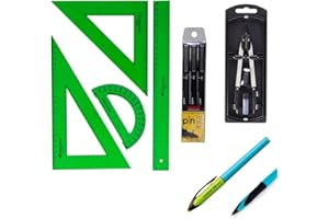 PAPELIVI PACK escolar Uni Estuche 3 rotuladores calibrados Uni - 0.2, 0.4, 0.8 mm + FC Juego Reglas Verdes 65021 escuadra, cartabón, regla, semicírculo + Bigotera Compás 32722-8 + REGALO