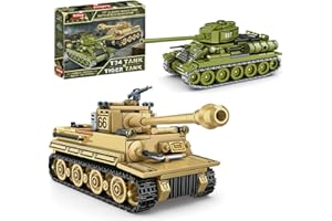 Sosuy ​Kit de Tanque WW2 de construcción, Maqueta Móvil Militar Avion 1:32 con Tiger Alemán y T-34 Soviético Juguete de Modelismo Histórico para Niños de 8 Años y Adultos 1030 Piezas​
