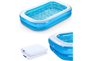 Enkifun Piscine Gonflable Deluxe Bleue Rectangulaire, Double Couche Piscine Rectangulaire Gonflable Grande Piscine Familiale pour Jardin Balcon Piscine Gonflable Enfant & Adulte (200 X 150 X 50cm)
