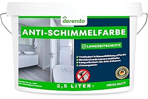 derendo Anti Schimmel Farbe weiß innen 2.5 Liter Wandfarbe Badezimmer Feuchtraumfarbe Schimmel-Stopp Langzeitschutz Schimmelentfernung 2,5l