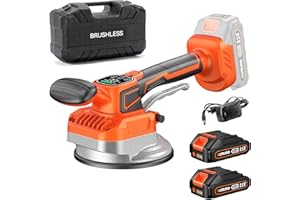 Olmlmo Vibratore per Piastrelle, Max.18000 U/min Ventosa Vibrante per Piastrelle, 10 velocità, ventosa da 145mm & 2 batterie – resistente e precisa per pavimenti e pareti