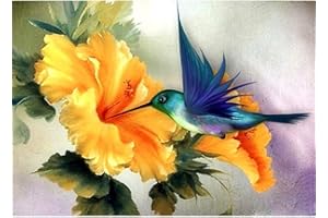 YEESAM Art Peinture Numero Colibri Fleur Jaune, Bricolage Peinture par Numero 40x50 cm Acrylique Decoration Murale