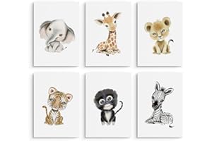 Hambient Laminas Infantiles para Cuadros Habitacion Bebe Decoracion Niño Niña (21 x 30 cm - Sin Marco, Animales Pequeños Africa)