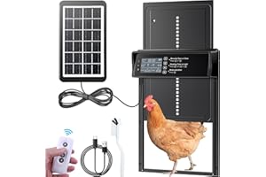 AISSOM Puerta Gallinero Automática,Puerta Automática de Gallinero Solar,Puerta Automatica Gallinero con LED Pantalla, Sensor de Luz, Temporizador, Mando a Distancia