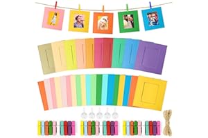Sheryl&Rain 30 Pezzi Cornice Carta Per Foto Colorata, 94×88MM Cornice di Carta per Foto,Cornice Portafoto in Carta,Portafoto Da Parete con 20 Clip in legno 2 Corda di Canapa e 10 Chiodi Traceless