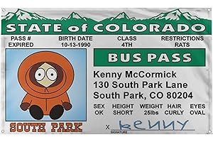 BANGER FLAGS Banger - South Park Kenny Bus Pass Motivational Inspirational Office Gym Dorm Wall Decor Design on a 3X5 Feet Flag with 4 Grommets for Easy Hanging. Authentic BANGER FLAG