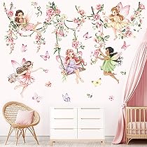 Graz Design Adesivo Murale Fata Con Farfalle E Fiori – Rosa, 30x90 Cm Per Cameretta Bambina