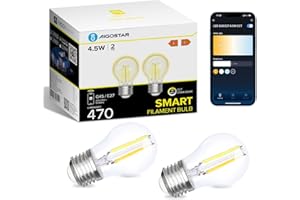 Aigostar Alexa Glühbirne E27, Smart LED Vintage Lampe, Smarte Glühbirne G45 Transparent Globe, 4.5W 470LM, Warmweiß Dimmbar 2700K -6500K, Kompatibel mit Alexa und Google Home, 2 Stücke.