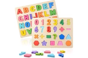 ZWOOS Puzzle Alfabeto 2 Pezzi Giocattolo Educativo in Legno Blocchi Alfabeto in Legno ABC Puzzle Lettere Numero Montessori Educativo Giocattolo Giochi per l'apprendimento precoce per Bambini 2 3 4 Anni