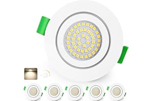 KYOTECH Downlight LED Techo Empotrable Regulable 60-75mm Extraplano Foco Empotrable LED Techo 5W IP65 Ojos de Buey Blanco Neutro 4000K Focos Interior para Baños, Blanco 6 Pack (No Rotatorio)