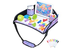 INFANZIA Kids Travel Tray for Toddler Car Seat, Travel Lap Tray for Airplane, Multifunctional Activity Tray for Kids Toddlers Boys Girls, Kids Travel Desk Essential Accessories (Mermaid)