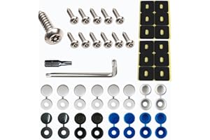BSDYCL Anti Diebstahl Kennzeichen Schrauben Fitting Kit, M5 Edelstahl Auto Nummernschild Schrauben und Kappen Set - Inklusive schwarz, weiß und blau Kunststoff Scharnierkappen für Autos und Motorräder