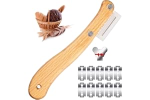 Qaestuan 1 Piezas Cuchillo Pan, Cuchillo de Masa, con 15 Pcs Acero Inoxidable Cuchillas, Herramienta de Corte de Pan, Cortador de Pan de Madera, para DIY Pan Masa Hornear Cocina