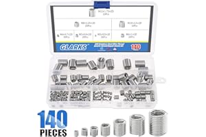 Glarks 140Pcs 304 Stainless Steel Metric M3 M4 M5 M6 M8 M10 M12 Wire Thread Inserts Steel Sheath Helical Type Coiled Wire Screw Repair Sleeve Assortment Kit