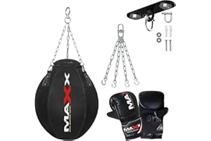 MAXX PRO BOXING GEAR MAXX Boxing Heavy Filled Wrecking Ball Punch Bag Black Set with Bracket, Mitts + Free Chain