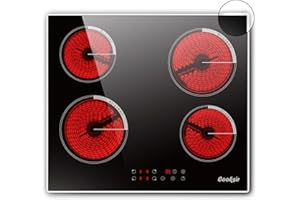 Cooksir Piano Cottura Vetroceramica 4 Fuochi, Piano Cottura in Vetroceramica 4 Piastre, Piano Cottura Elettrico da Incasso con Cornice, 9 Livelli di Potenza, 6000W, Timer, Blocco Bambini, Touch