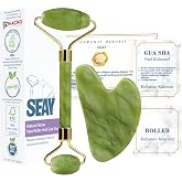 Seay Yeşim Face Roller ve Kalp Gua Sha Y&uuml;z Masaj Aleti Seti Premium Doğal Taş Sertifikalı