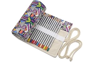 BTSKY® Płócienny kolorowy ołówek, 72 przegródki, organizer na 72 kredki, bez ołówków, boho