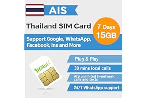 MEWFI Plug & Play, AIS Thailand Prepaid SIM Card - 7 Days with 15GB High-Speed Data + Local Calls - Unlimited In-Network Calls & SMS - Use Google, Instagram, Twitter - 3-in-1 SIM for Unlocked Smartphones