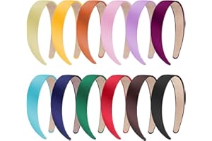 SIQUK 12 Piezas Diademas de Satén Diademas de Pelo Anchas Lisas Diademas para Mujer y Niña, 12 Colores