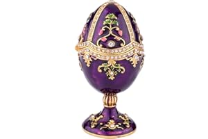 QIFU Vintage Hand Painted Easter Egg Style Hinged Jewelry Trinket Box with Rich Enamel and Sparkling Rhinestones, Unique Gift for Family