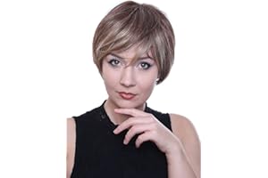 Prettyland Peruka Krótkie proste Włosy Brązowo-blond Podświetlona Codzienna Peruka Naturalna C128