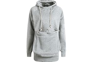 Nidddiv Women Pet Pouch Coat Hoodie Long Sleeve Big Pocket Hooded Pullover Warm Sports Jacket Cat Puppy Holder Solid Sweatshirt Thick Pile Thermal Sweater For Ladies UK Solid colour Coats Jumpers