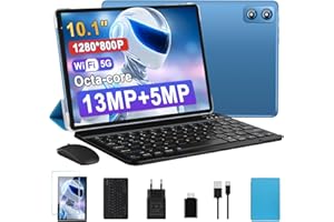 Biegedy WOZIFAN Tablette 10 Pouces Android Tablette，2.0 GHz Octa-Core 6GB RAM + 128GB ROM (TF 1TB)，8000mAh/5GWiFi/Bluetooth 5.0/GMS/13MP+5MP/1280 * 800, Tablette Tactile Clavier et Souris-Bleu