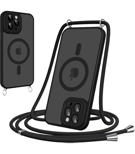 Custodia IPhone 15 Pro Max Con Laccio - Magnetica MagSafe, Silicone Sottile, Design Cuore, Nero - Foto 6