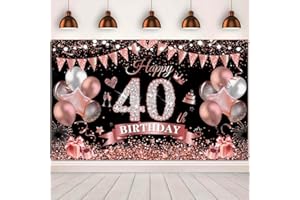 KILLIAN'S STORE 40.Geburtstag Banner Roségold Schwarz Deko 40. Geburtstag Frauen 40 Hintergrund Banner 40 Jahre geburtstagsbanner für 40 Frauen Geburtstag Party Deko