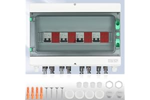 Warmfay Überspannungsschutz PV DC1000V Blitzschutz Leitungsschutzschalter 32A DC Trennschalter PV Anlage 4 String, IP65 Wasserdicht & UV-Beständig Solar Anschlusskasten 4 in 4 out