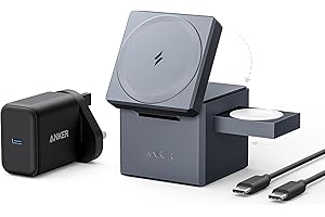 ‎ANKER Ładowarka MagSafe, Anker 3 w 1 Cube z MagSafe, składana ładowarka bezprzewodowa 15 W Max Fast Charging,do urządzeń iPhone14/13/12,Apple Watch 1-8/Ultra,AirPods Pro/3/2(ładowarka USB-C 30 W w zestawie)