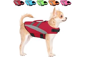 ALAGIRLS Dog Life Jacket for Small Dogs, Reflective Dog Swim Flotation Life Vest Pet Safety Jackets with High Buoyancy for Small Medium Large Breeds, Dog Summer Beach Accessories, Red S