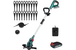 POSENPRO Akumulatorowa Podkaszarka/wykaszarka 2 w 1, 20 V Teleskopowa Podkaszarka do Trawy z 22 Ostrzami z Tworzywa Sztucznego i 2 łyżkami, Akumulator 2000 mAh, 26 cm