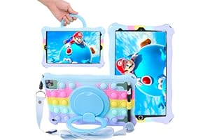 ESSTORE Funda Tablet 10" Universal para VANKYO MatrixPad S21, DUODUOGO P8/G12 Gowin P8, AOYODKG A32, Aitszon 10.1, Novel TTT 10 con Giratoria Mango Soporte/Hombro/Portalápices, Arco Iris Azul Claro