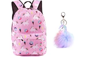 SEDEX Cartable Fille/Garçons Licorne Sac à Dos Enfant Toile Fermeture éclair Imperméable Léger Sports Ecole Voyage Étanche, avec Porte-clés(Rose)