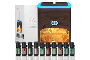 Pure Daily Care Himalayan Rosa Salz Diffuser & 10 ätherische Öle – 2-in-1-Therapiegerät – 400 ml Ultraschallverdampfer und Ionisator mit Umgebungslicht (Dunkel)