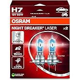 Osram Night Breaker Laser H7، سطوع أكبر بنسبة +150%، مصباح أمامي هالوجين، 64210NL-2HB، سيارة 12 فولت، صندوق معلق (مصباحان)