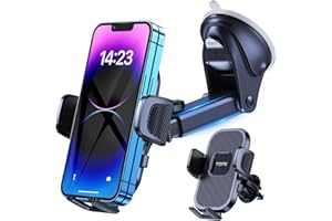 TOPK Uchwyt samochodowy na telefon, ulepszony, wytrzymały, przylepny, regulowany w zakresie 360°, na deskę rozdzielczą, przednią szybę, nawiew, odłączanie jednym przyciskiem, dla telefonów 4–6,7”
