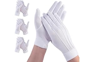 PARASTAR 4 Paia Guanti Cotone Bianchi,Guanti Bianchi con Fibbie,Guant i di Cotone con Design a 3 Fili,Guant i di Coton e Cuciti Bianch i per Polizia, Smoking, Squadre da Cerimonia, 23,5 * 8,5 cm
