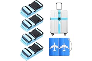 ‎MURISE MURISE pasy do walizki 4 sztuki, z 2 aluminiowymi przywieszkami do bagażu, do dużych obciążeń, do podróży (Jasnoniebieski)