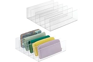 mDesign rangement porte-monnaie (lot de 2) – présentoir en plastique pratique à 5 compartiments pour portefeuilles, étuis à cartes, etc. – boîte à compartiments en plastique – transparent