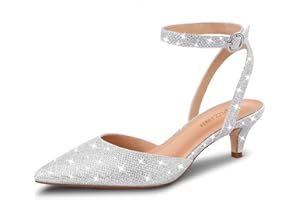 PIZZ ANNU Kitten Heel Shoes for Women Low Heel Pointed Toe Court Shoes for Women Ankle Strap Stiletto Heels Size 3-9