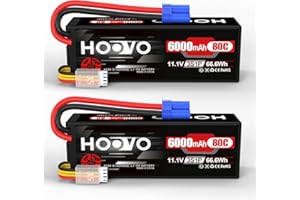 HOOVO 3S Lipo Battery 11.1V 6000mAh 80C RC battery Hard Case Battery Pack with EC5 Connector Plug for RC 1/8 1/10 Scale Vehicles Car Trucks Boats 2 Packs