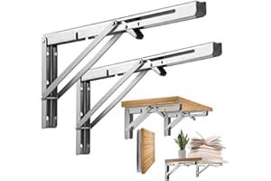 USYSGT Escuadras Abatibles, 2 Piezas Soporte de Estante Plegable Soportes Pared Mesa de Acero Inox Flotante Bisagras Escuadras para Estanterias Bricolaje (10 Inch)