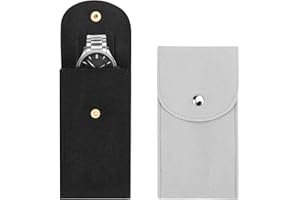 Bekecidi 2PCS Pochette de Montre, Sac de Rangement de Montre en Flanelle pour Hommes et Femmes,noir/gris