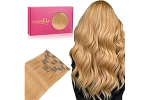 WENNALIFE Clip in Extensions Echthaar, 60cm 24 Zoll 120g 7pcs Erdbeeren Blond Hair Extensions Clip in Echthaar Remy Clip in Haarverlängerung Natürliche Echthaar Extensions