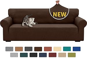 XINEAGE Funda de Sofá 4 Plazas, Fundas Sofa Elasticas para Salón, Fundas de Sofa Ajustables, Funda de Sofá Jacquard para Perros/Mascotas, Protector Sofa Antideslizante (4 Plazas, Café)